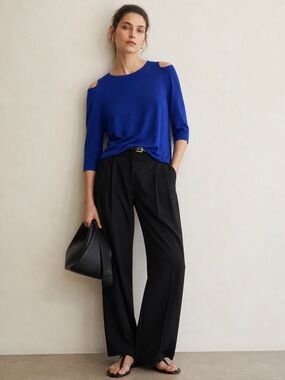 Massimo Dutti Blue Cold Shoulder Top XL NWT